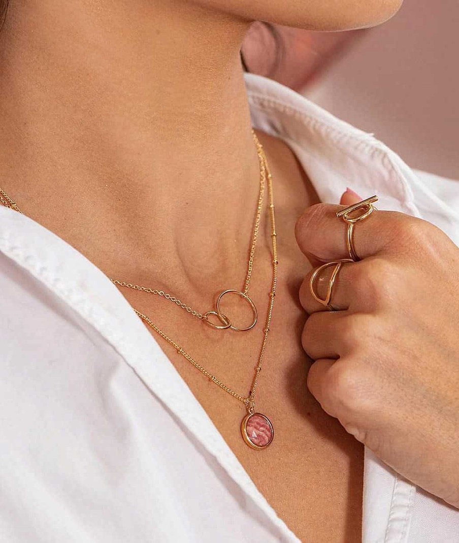 Colliers Femme L'Atelier d'Amaya | Collier Cha Ne Perl E Pastille Rhodonite Plaqu Or