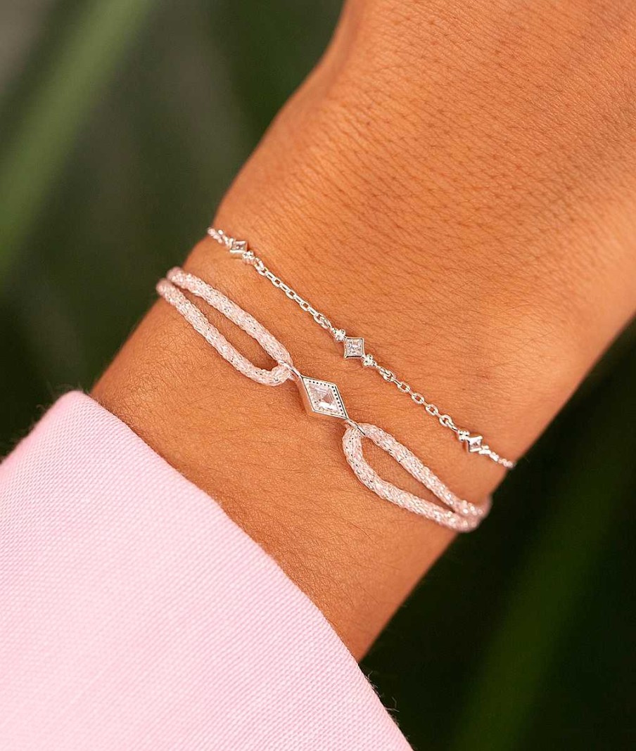 Bracelets Femme L'Atelier d'Amaya | Duo Cordon Scintillant Et Losanges Argent 925