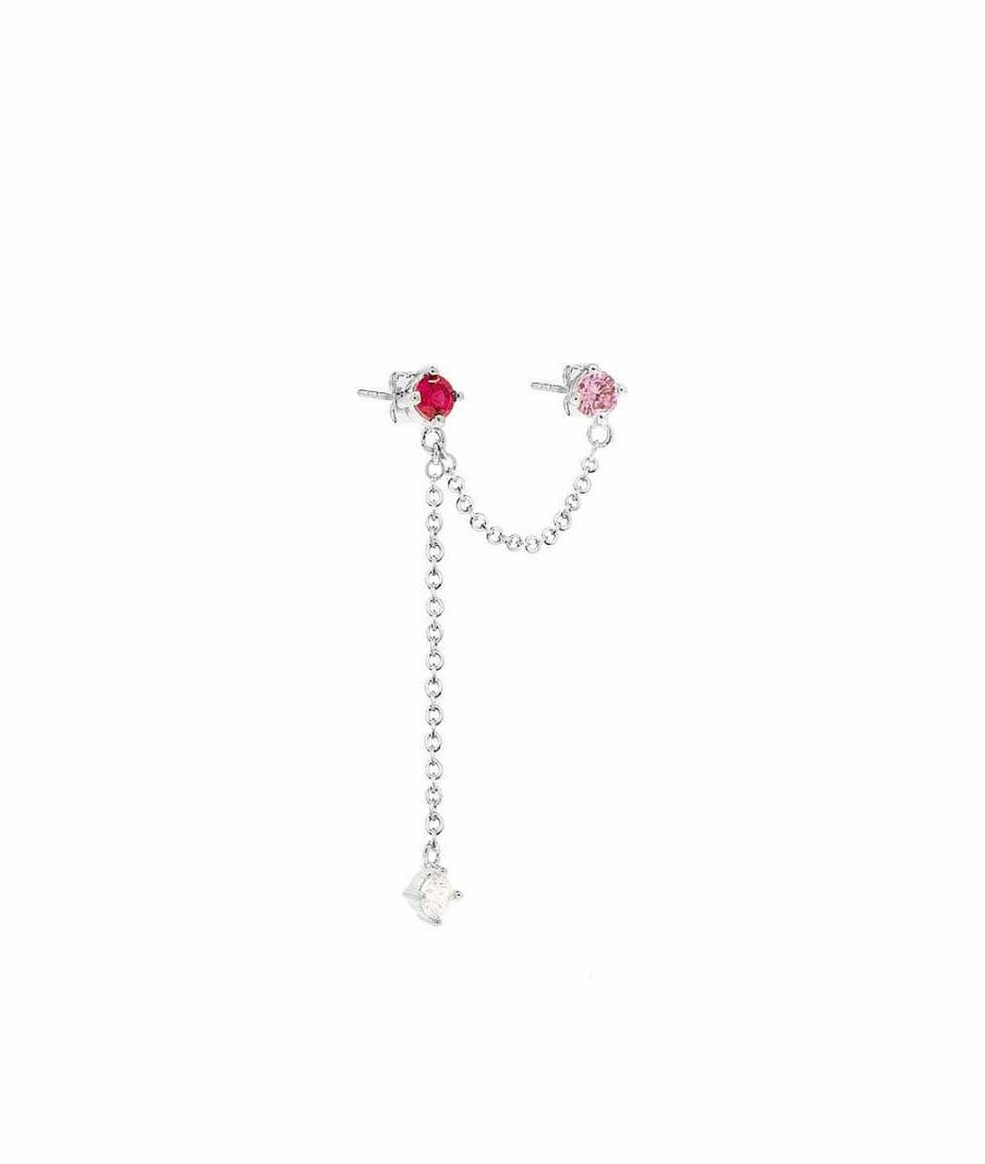 Boucles D'Oreilles Femme L'Atelier d'Amaya | Boucle D'Oreille Double Puces Zircons Roses Et Cha Ne [ L'Unit ] Argent 925