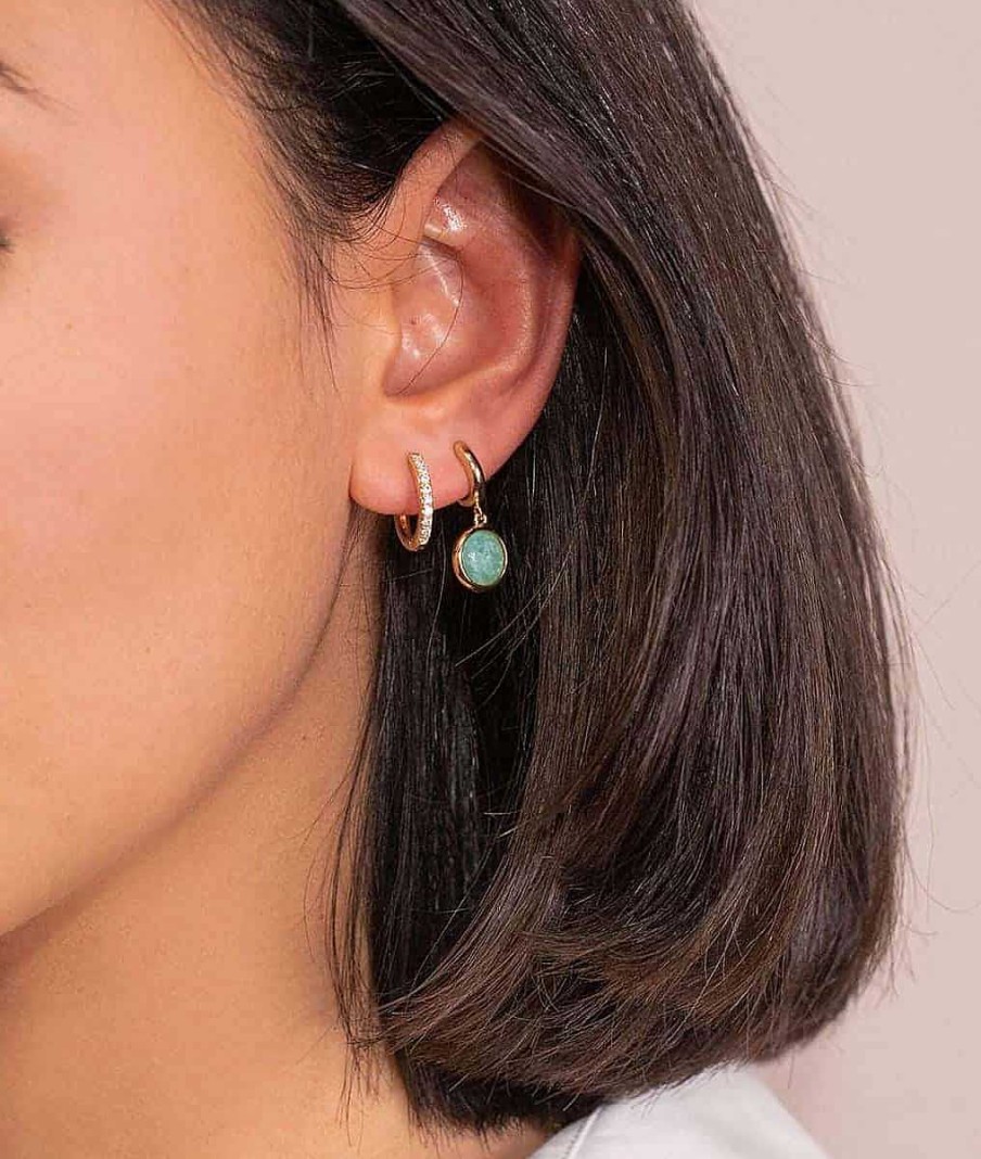 Boucles D'Oreilles Femme L'Atelier d'Amaya | Boucles D'Oreilles Cr Oles Et Amazonite Plaqu Or