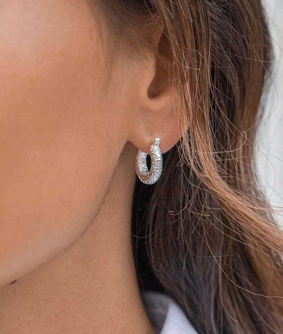 Boucles D'Oreilles Femme L'Atelier d'Amaya | Boucles D'Oreilles Cr Oles Paisses Et Givr Es Argent 925