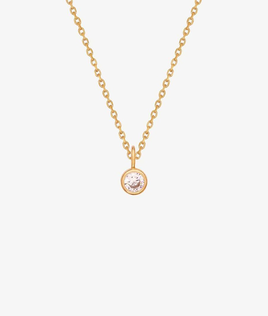 Colliers Femme L'Atelier d'Amaya | Collier Cha Ne Et Pendentif Solitaire Zircon Plaqu Or