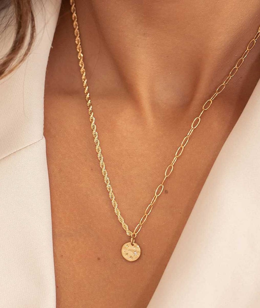 Colliers Femme L'Atelier d'Amaya | Collier Grands Maillons Cha Ne Torsad E Et M Daille Constellation Plaqu Or