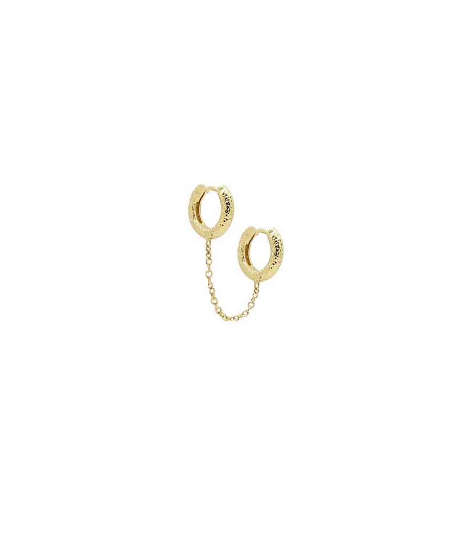 Boucles D'Oreilles Femme L'Atelier d'Amaya | Boucle D'Oreille Double Cr Oles Textur Es Et Cha Ne [ L'Unit ] Plaqu Or