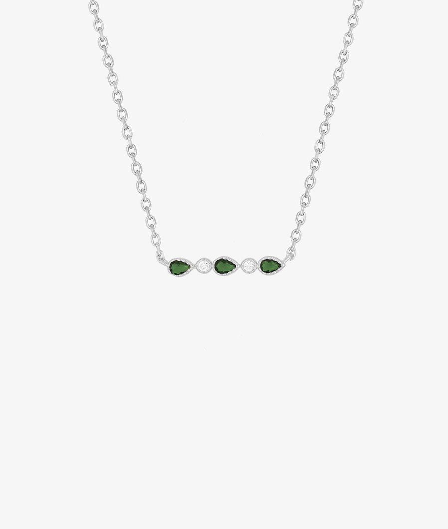 Colliers Femme L'Atelier d'Amaya | Collier Cha Ne Barrette De Zircons Verts Argent 925