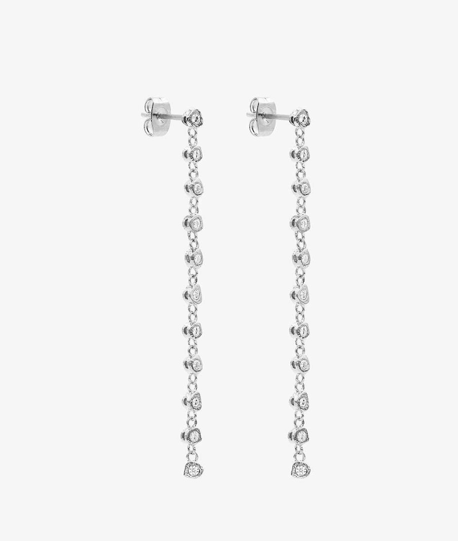 Boucles D'Oreilles Femme L'Atelier d'Amaya | Boucles D'Oreilles Puces Pendantes Zircons Asym Triques Argent 925