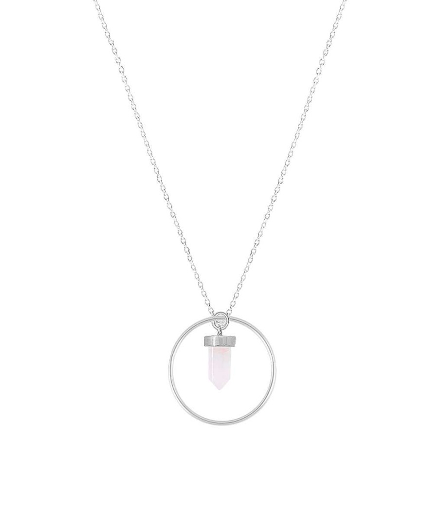 Colliers Femme L'Atelier d'Amaya | Collier Cha Ne Anneau Et Petit Prisme Quartz Rose Argent 925