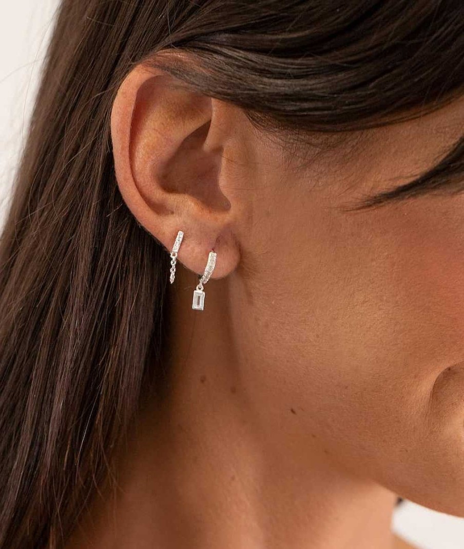 Boucles D'Oreilles Femme L'Atelier d'Amaya | Boucles D'Oreilles Cr Oles Zircons Et Rectangles Zircons Argent 925