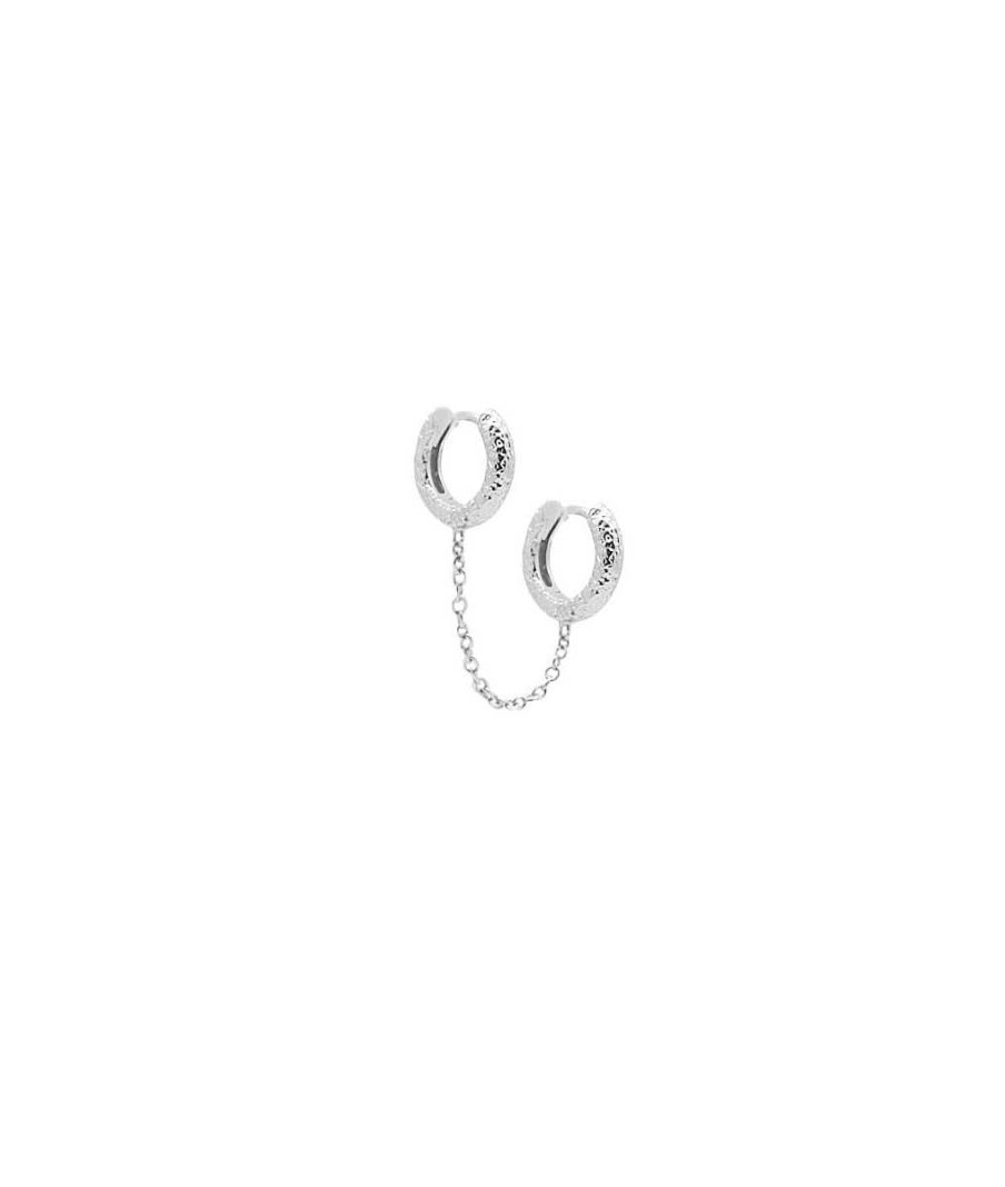 Boucles D'Oreilles Femme L'Atelier d'Amaya | Boucle D'Oreille Double Cr Oles Textur Es Et Cha Ne [ L'Unit ] Argent 925