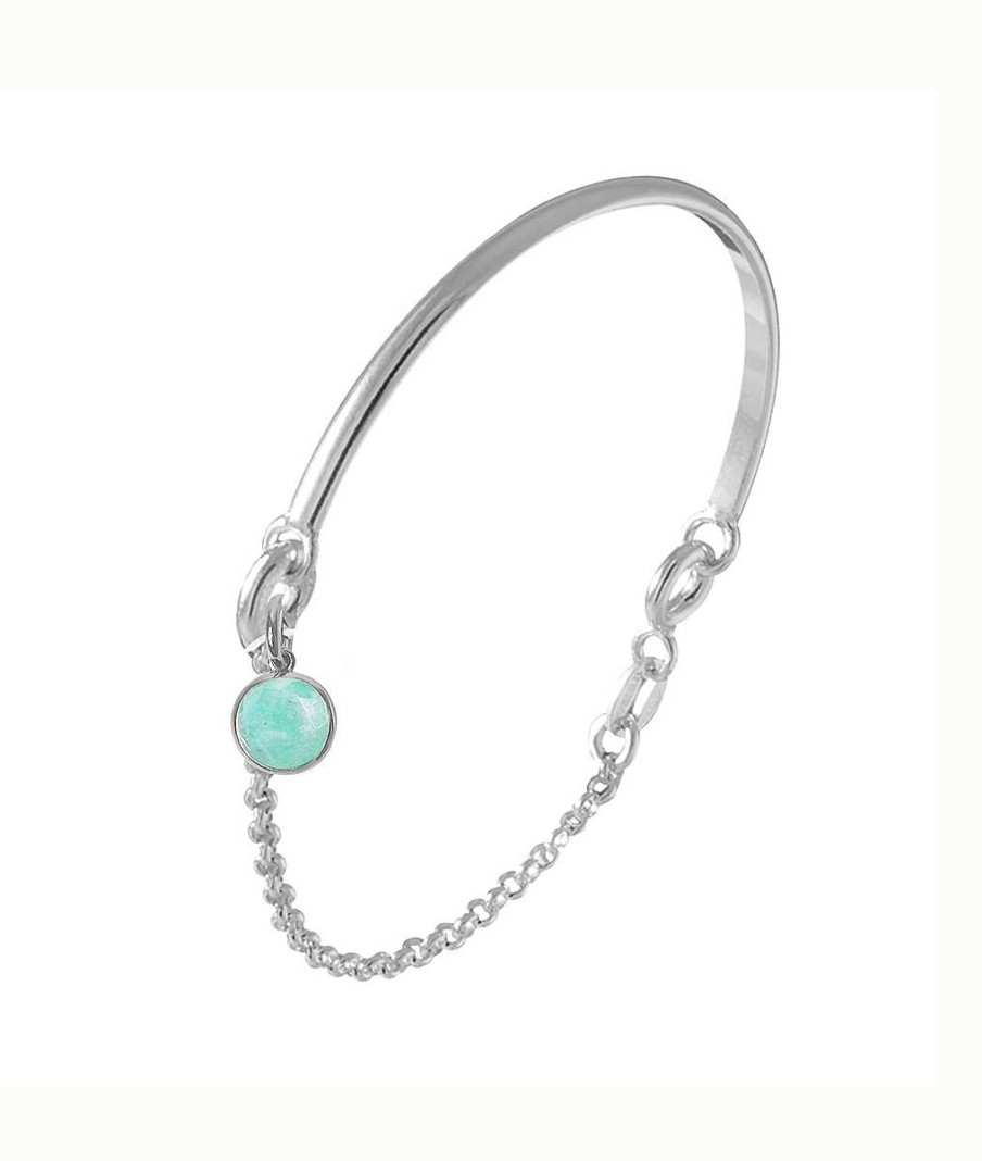 Bracelets Femme L'Atelier d'Amaya | Demi Jonc Cha Nette Et Pastille Amazonite Argent 925