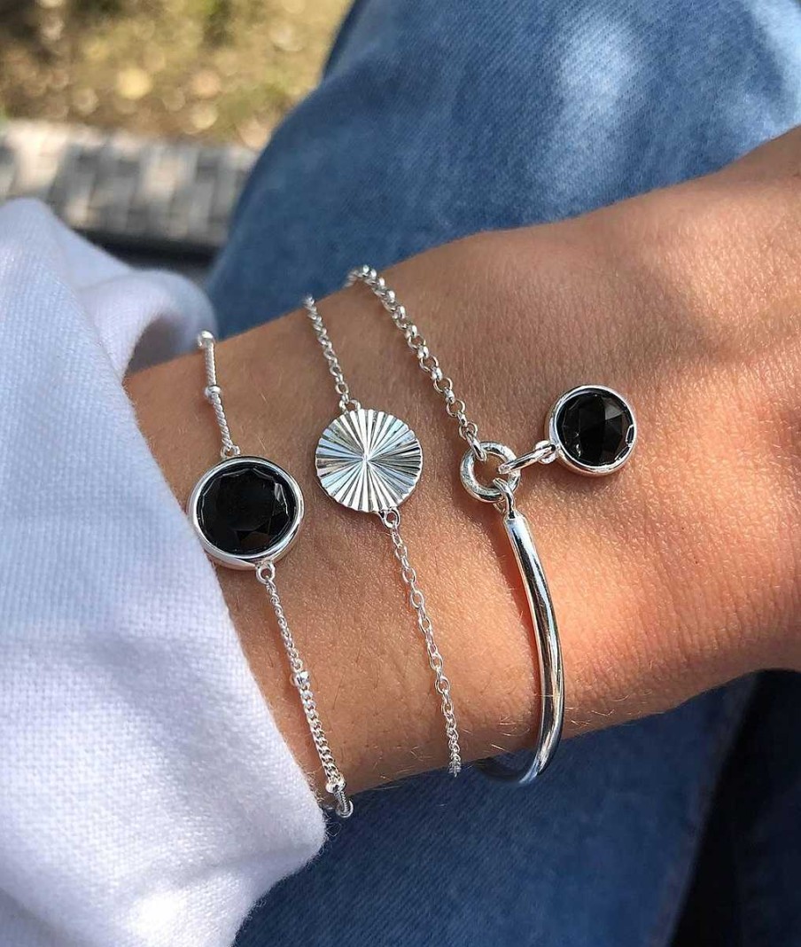 Bracelets Femme L'Atelier d'Amaya | Demi Jonc Cha Nette Et Pastille Onyx Argent 925