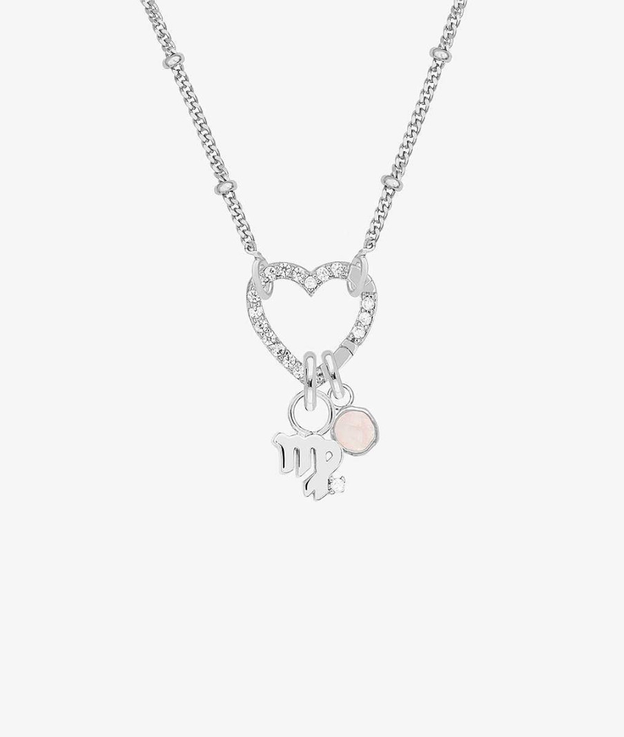 Colliers Femme L'Atelier d'Amaya | Collier Cha Ne Plate Perl E Mousqueton Coeur Pendentif Astro Et Quartz Argent 925