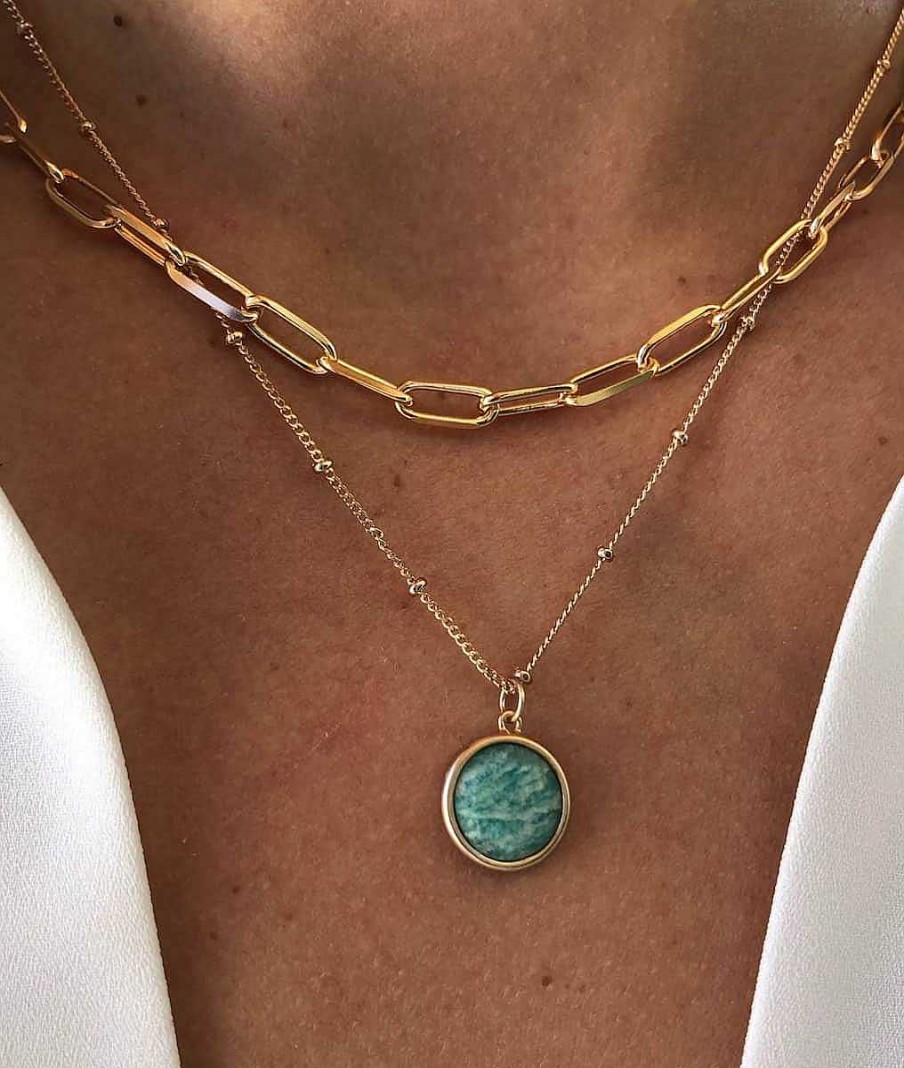 Colliers Femme L'Atelier d'Amaya | Collier Cha Ne Perl E Pastille Amazonite Plaqu Or