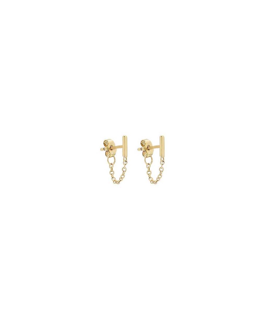 Boucles D'Oreilles Femme L'Atelier d'Amaya | Boucles D'Oreilles Puces Rectangle Et Cha Ne Plaqu Or