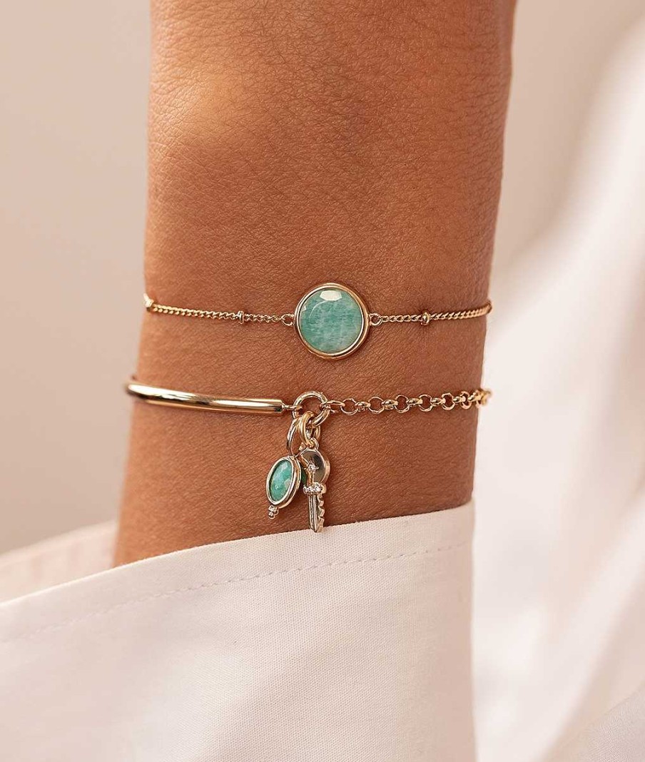 Bracelets Femme L'Atelier d'Amaya | Demi Jonc Cha Nette Amazonite Et Cl Scintillante Plaqu Or