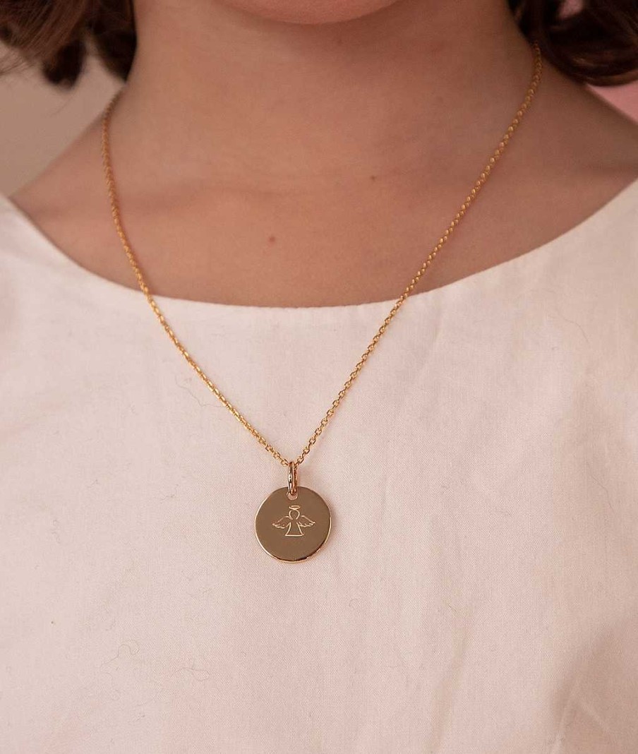 Bijoux Enfant L'Atelier d'Amaya | Collier Bapt Me Cha Ne Et M Daille Ange Pour Enfant Plaqu Or