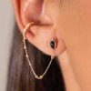 Boucles D'Oreilles Femme L'Atelier d'Amaya | Boucle D'Oreille Anneau Ouvert Et Puce Onyx [ L'Unit ] Plaqu Or