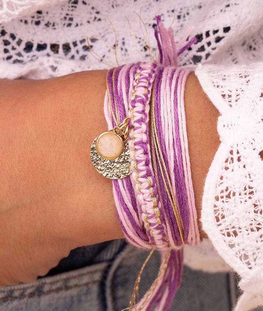 Bracelets Femme L'Atelier d'Amaya | Bracelet Multifils Coton Perles Et M Daille Maya Et Pierre De Lune Plaqu Or