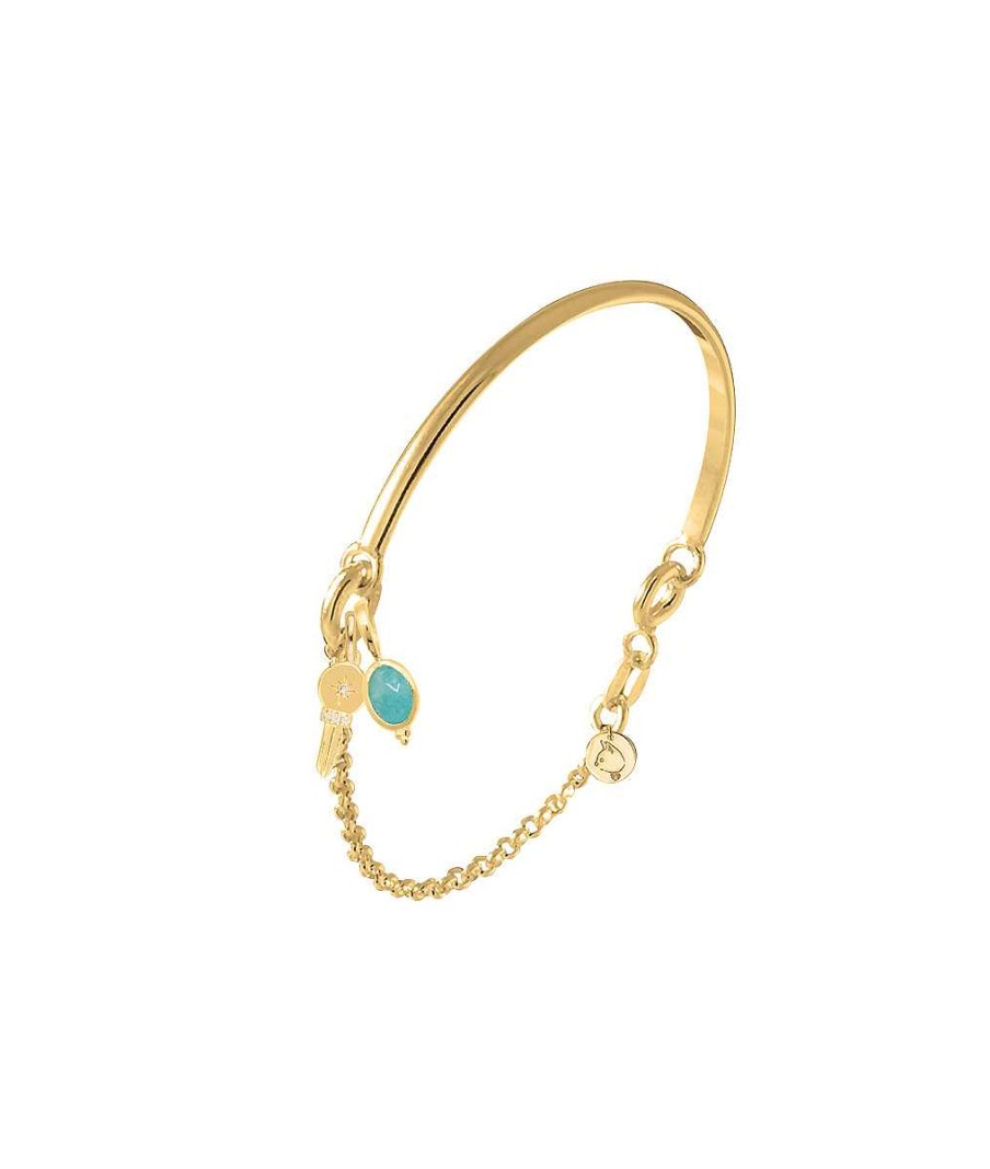 Bracelets Femme L'Atelier d'Amaya | Demi Jonc Cha Nette Amazonite Et Cl Scintillante Plaqu Or