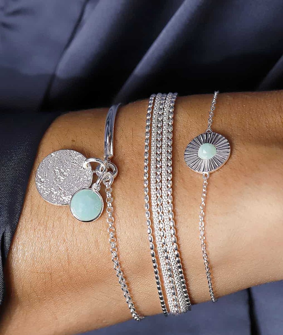 Bracelets Femme L'Atelier d'Amaya | Bracelet Cha Ne Et Pastille Stri E Amazonite Argent 925