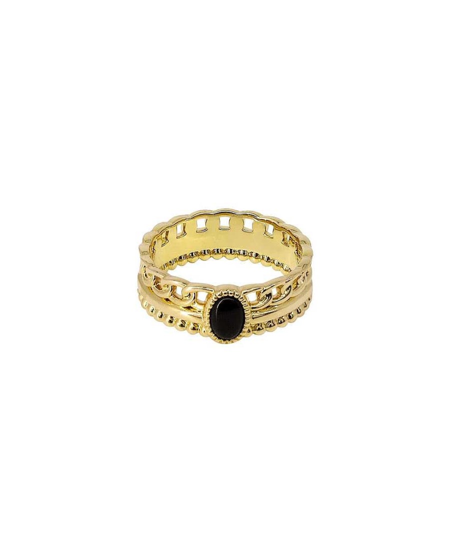 Bagues Femme L'Atelier d'Amaya | Bague Triple Rang Et Agate Noire Plaqu Or