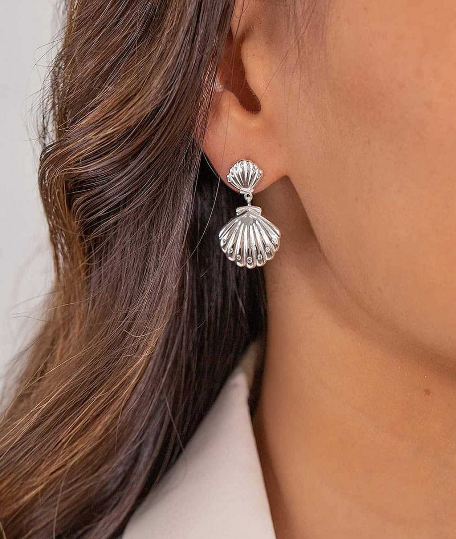 Boucles D'Oreilles Femme L'Atelier d'Amaya | Boucles D'Oreilles Pendantes Coquillages Zircons Argent 925