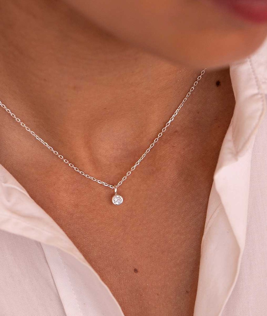 Colliers Femme L'Atelier d'Amaya | Collier Cha Ne Et Pendentif Solitaire Zircon Argent 925