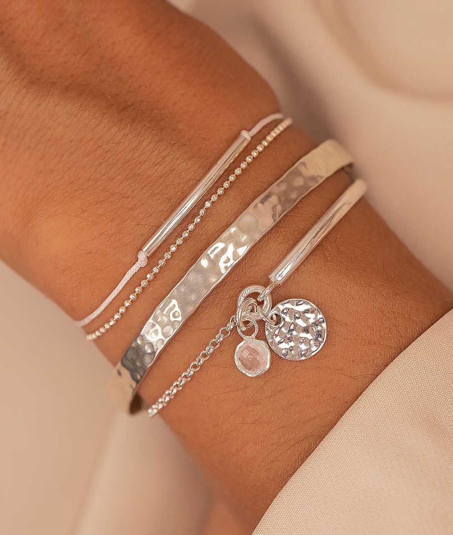 Bracelets Femme L'Atelier d'Amaya | Demi Jonc Cha Nette Petite M Daille Martel E Et Quartz Rose Serti Argent 925