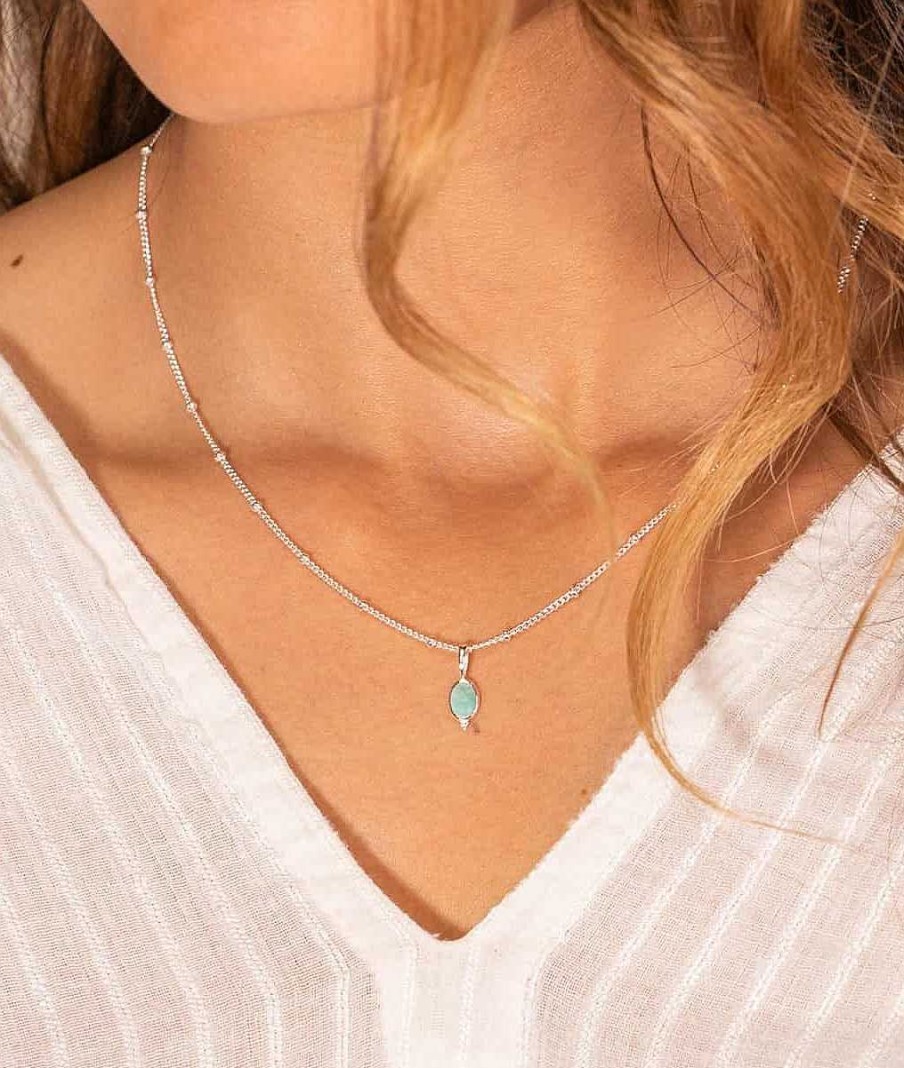 Colliers Femme L'Atelier d'Amaya | Collier Cha Ne Maille Plate Perl E Et Amazonite Ovale Perl E Argent 925