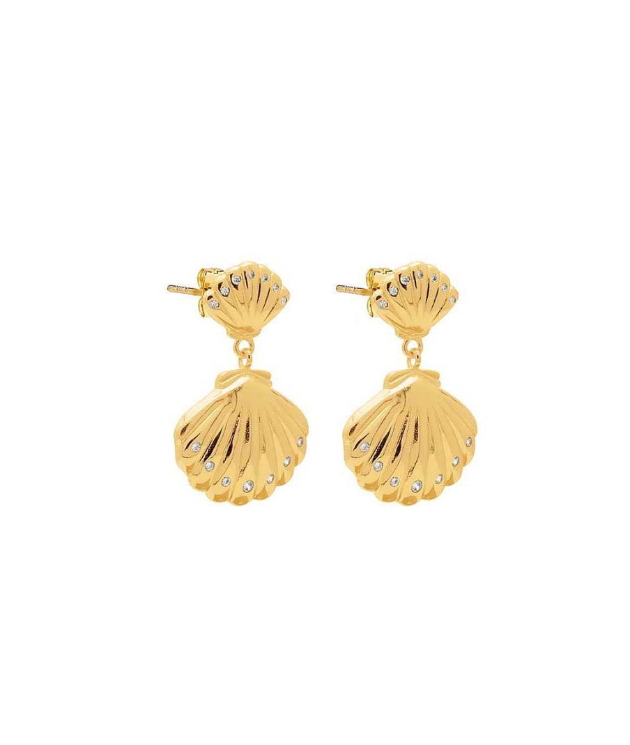 Boucles D'Oreilles Femme L'Atelier d'Amaya | Boucles D'Oreilles Pendantes Coquillages Zircons Plaqu Or