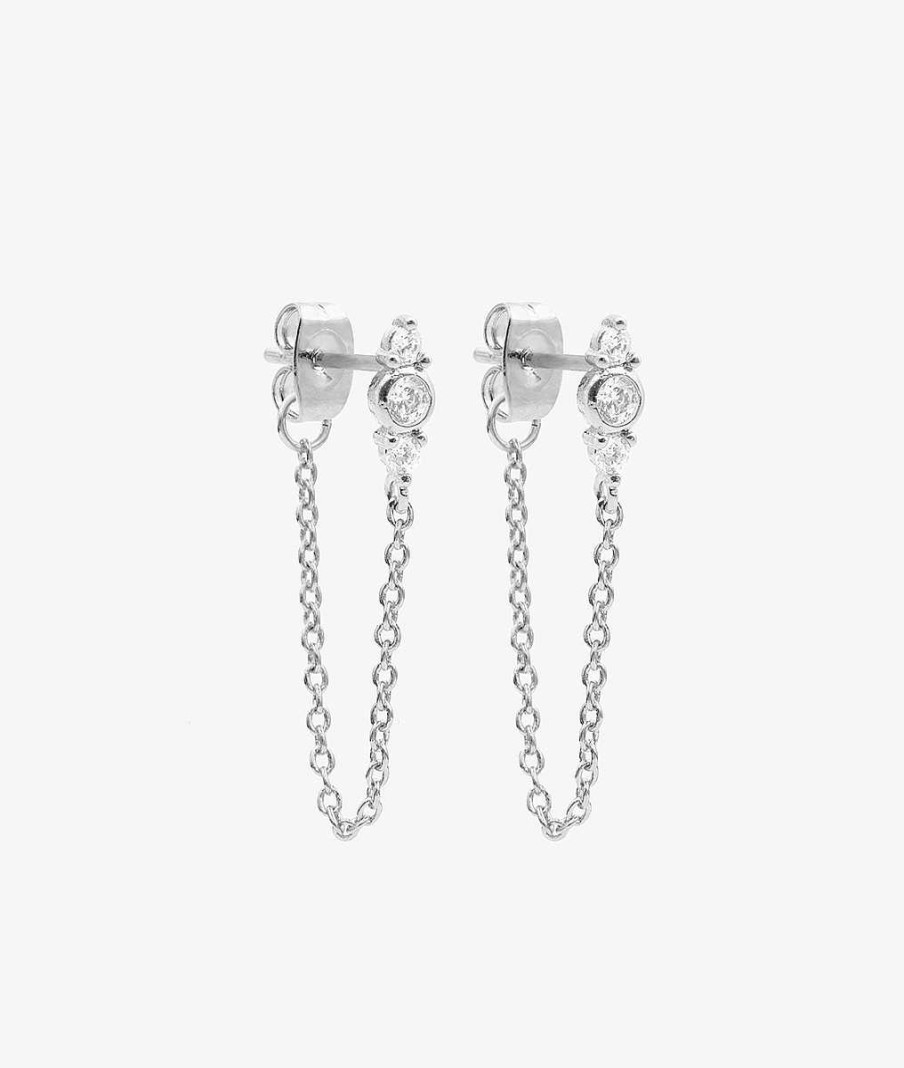 Boucles D'Oreilles Femme L'Atelier d'Amaya | Boucles D'Oreilles Puces Barrette De Zircons Et Cha Ne Argent 925