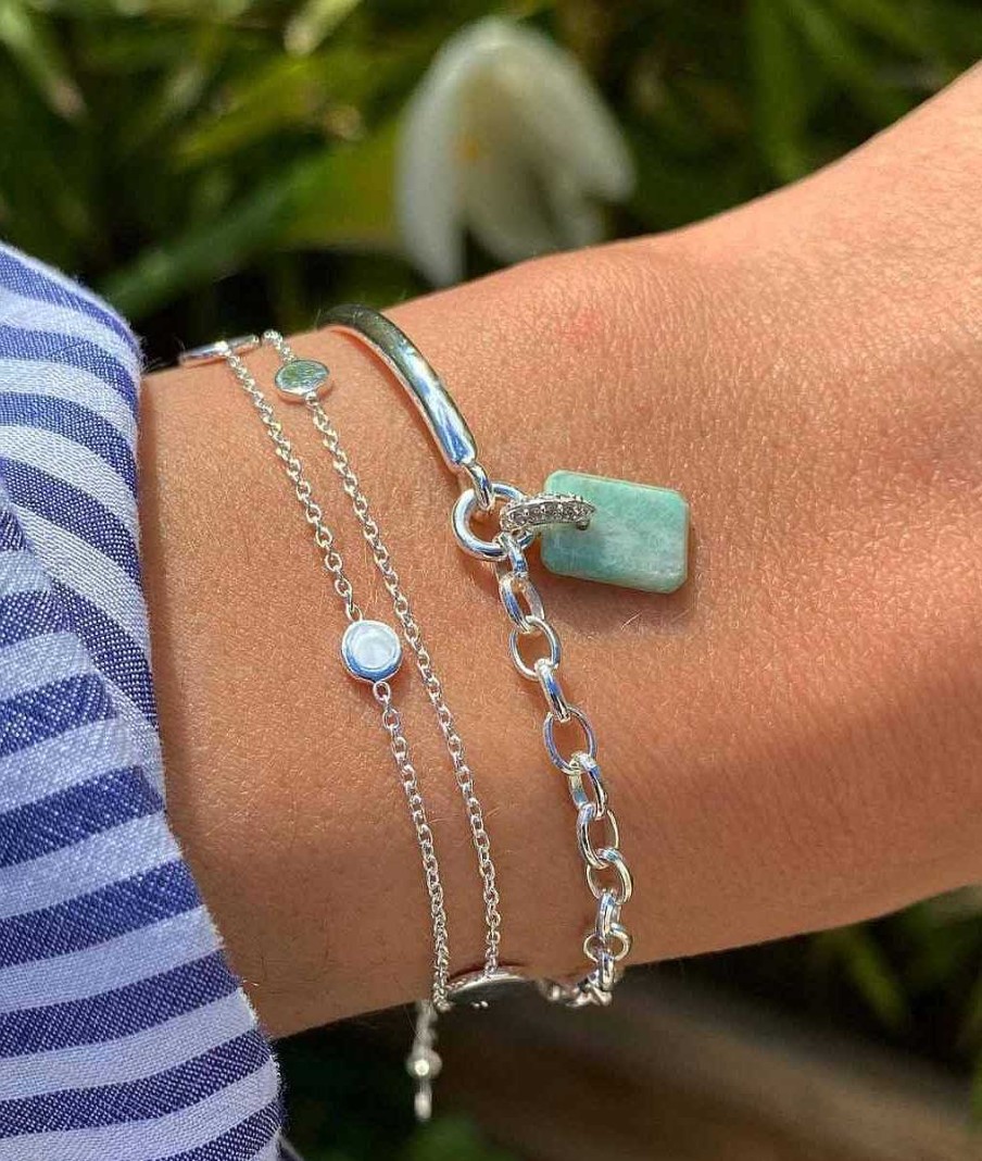 Bracelets Femme L'Atelier d'Amaya | Demi Jonc Cha Nette Maille Paisse Et Amazonite Rectangle Argent 925