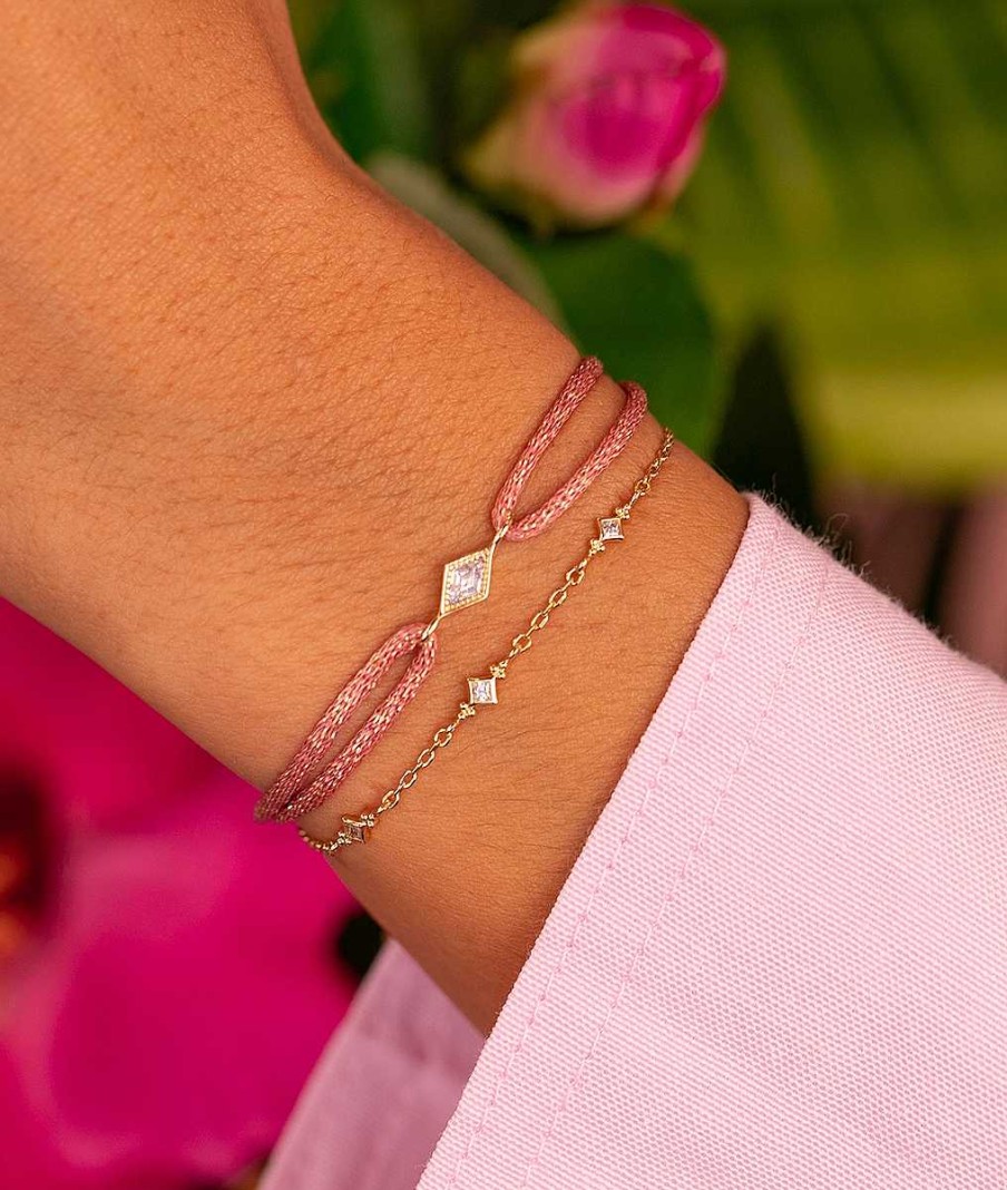 Bracelets Femme L'Atelier d'Amaya | Bracelet Cha Ne Trois Mini Losanges Zircons Plaqu Or