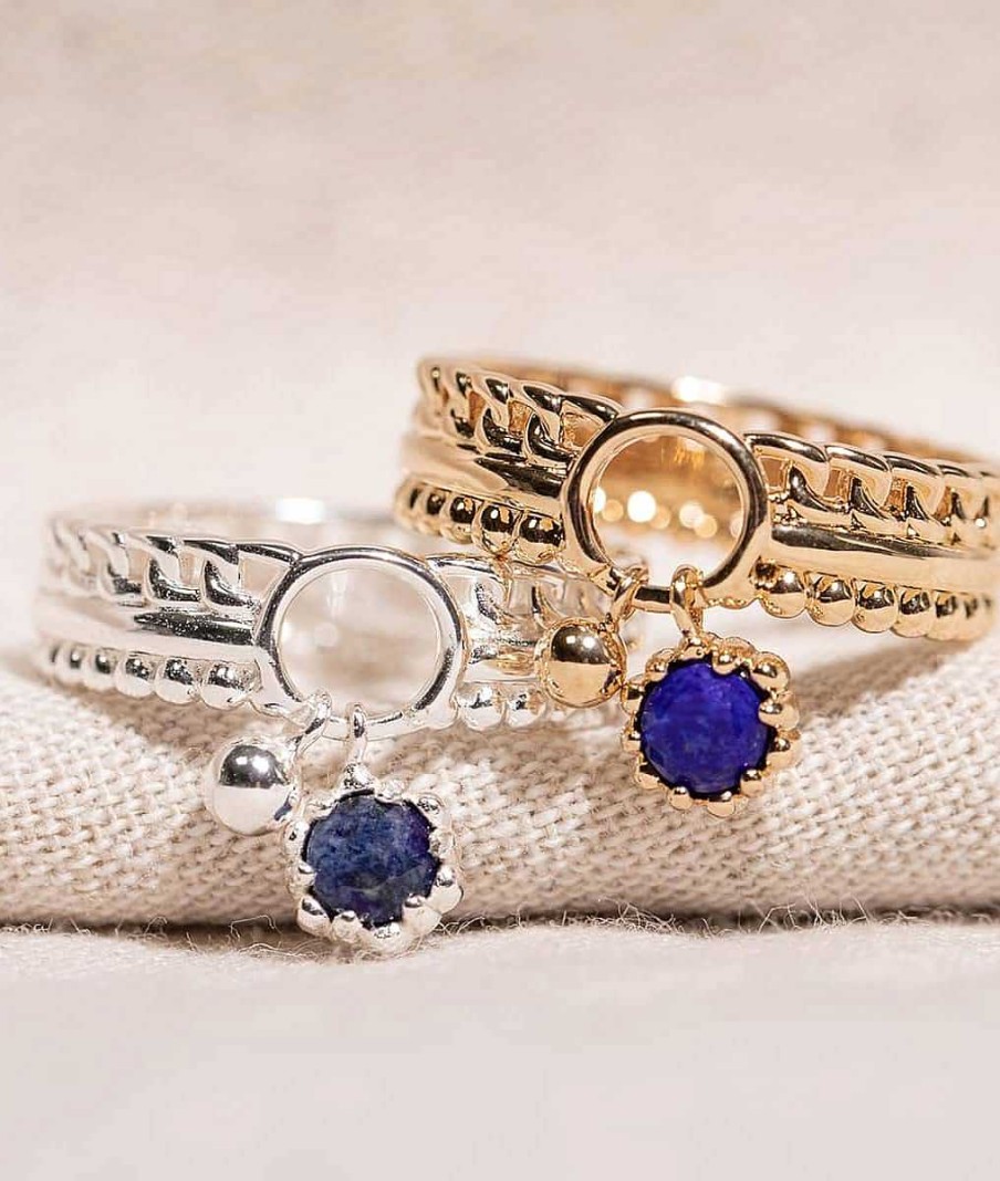 Bagues Femme L'Atelier d'Amaya | Bague Triple Rang Anneau Perle Et Lapis Lazuli Argent 925