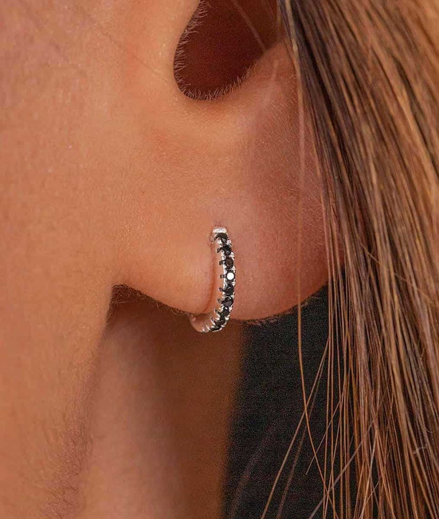 Boucles D'Oreilles Femme L'Atelier d'Amaya | Boucles D'Oreilles Mini Cr Oles Zircons Noirs Argent 925