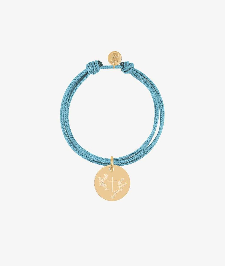 Bijoux Enfant L'Atelier d'Amaya | Bracelet Bapt Me Double Cordon Et M Daille Croix Et Laurier Pour Enfant Plaqu Or