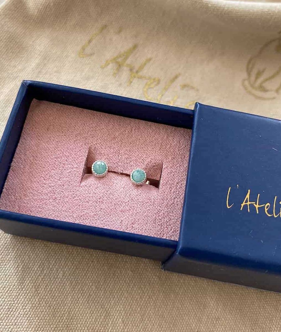 Boucles D'Oreilles Femme L'Atelier d'Amaya | Boucles D'Oreilles Puces Amazonite Perl Es Argent 925