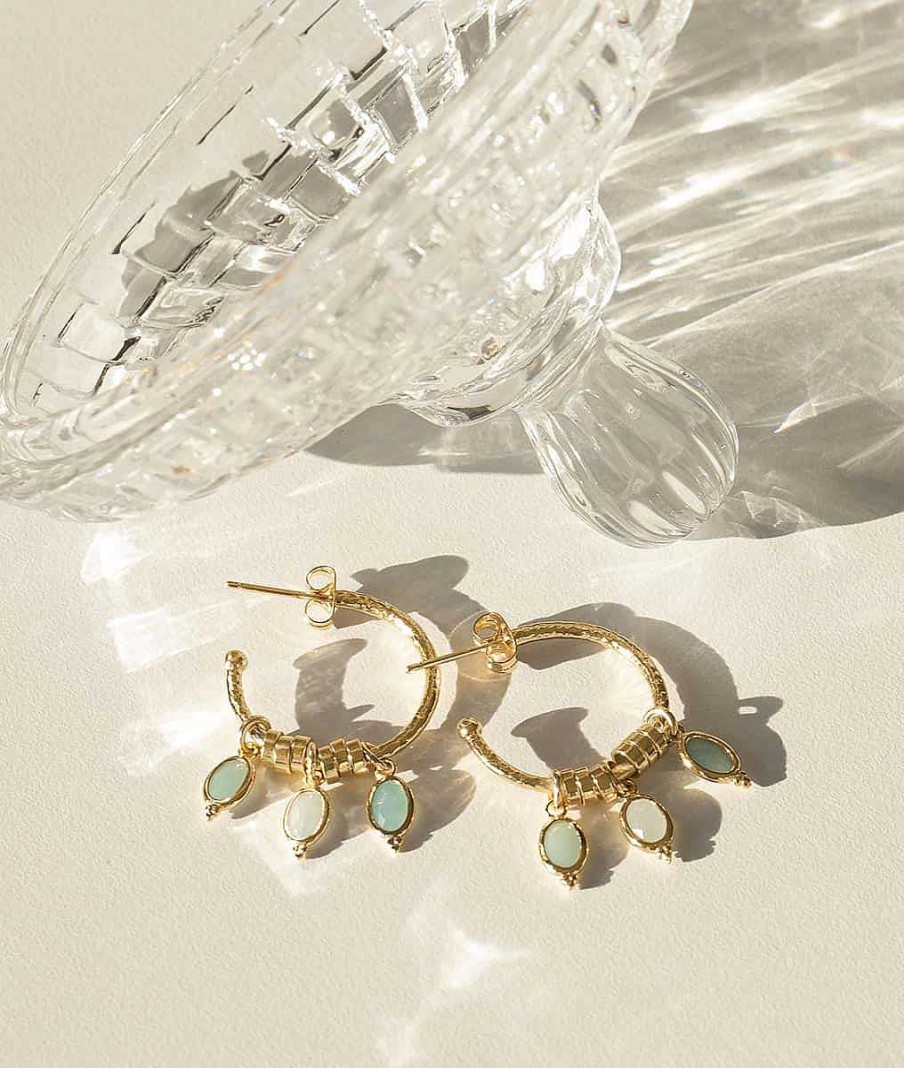 Boucles D'Oreilles Femme L'Atelier d'Amaya | Boucles D'Oreilles Cr Oles Et Pierres Amazonite Plaqu Or