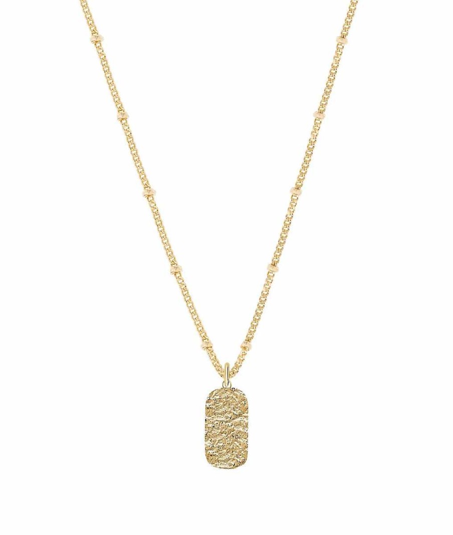 Colliers Femme L'Atelier d'Amaya | Collier Maille Plate Perl E Et Rectangle Textur Plaqu Or