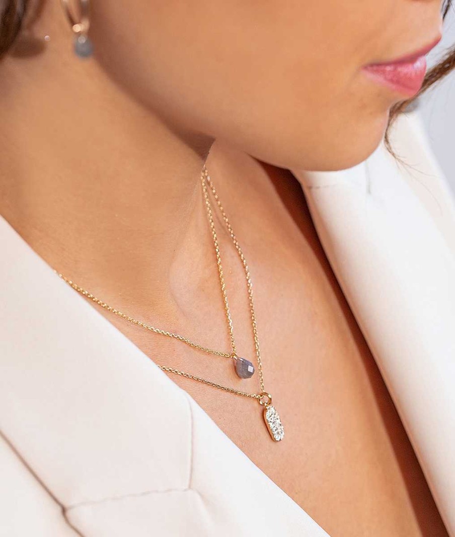 Colliers Femme L'Atelier d'Amaya | Collier Cha Ne Et Labradorite Suspendue Plaqu Or