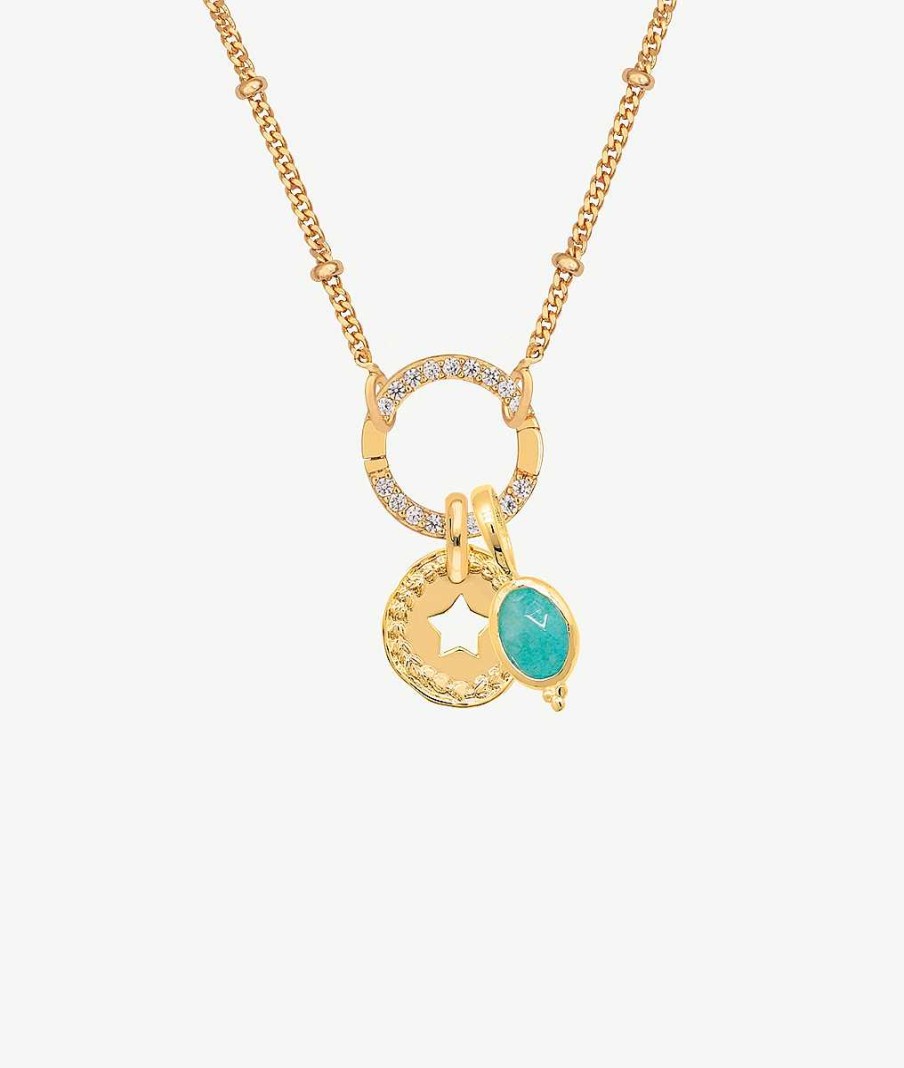 Colliers Femme L'Atelier d'Amaya | Collier Cha Ne Plate Perl E Mousqueton Rond Pendentif Toile Et Amazonite Plaqu Or