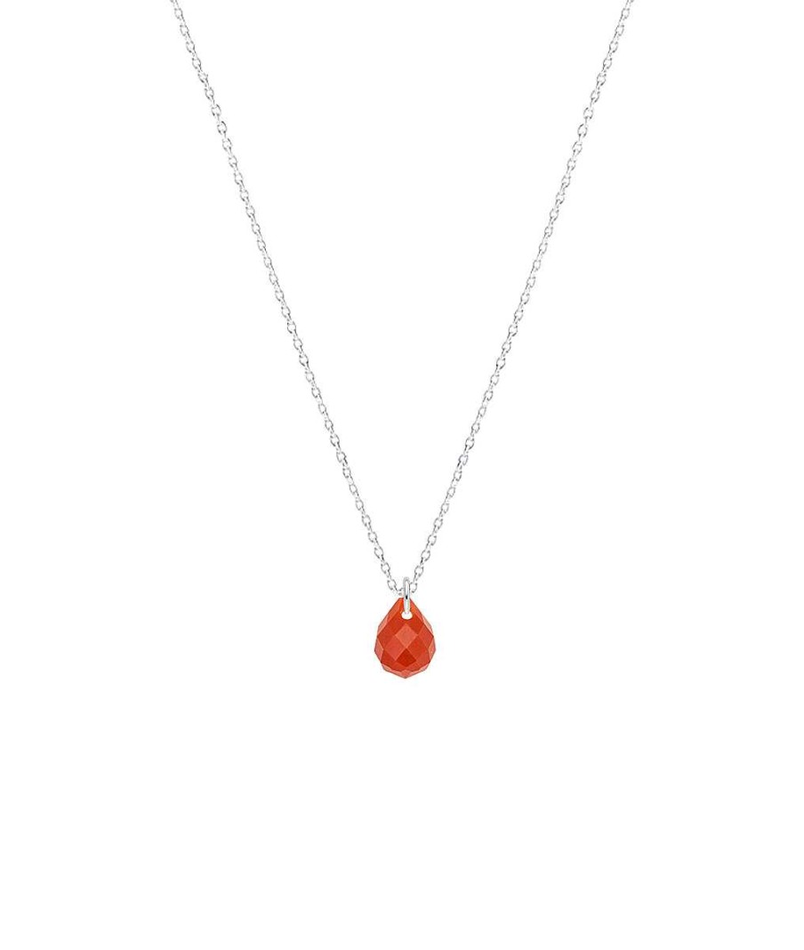 Colliers Femme L'Atelier d'Amaya | Collier Cha Ne Et Agate Rouge Suspendue Argent 925