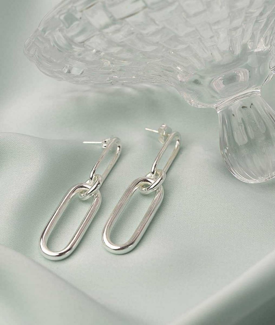 Boucles D'Oreilles Femme L'Atelier d'Amaya | Boucles D'Oreilles Ovales Suspendus Argent 925