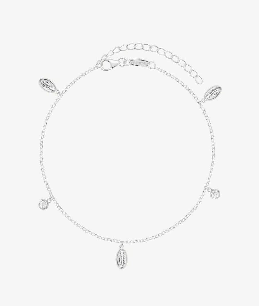 Bracelets Femme L'Atelier d'Amaya | Cha Ne De Cheville Coquillages Suspendus Et Zircons Argent 925