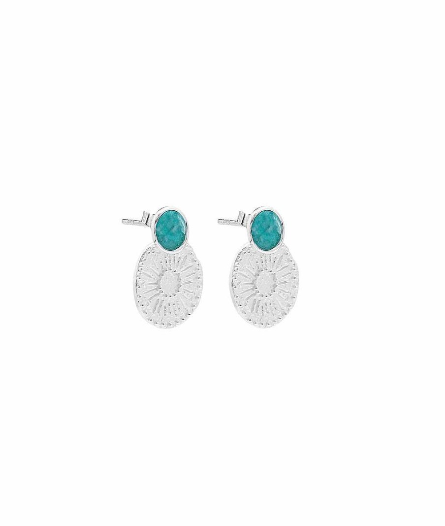 Boucles D'Oreilles Femme L'Atelier d'Amaya | Boucles D'Oreilles Puces Pierre Fine Et Pastille Fleur Argent 925