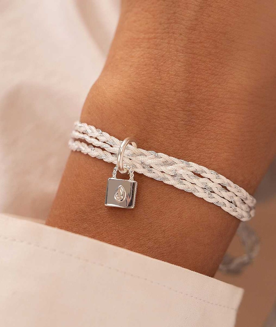 Bracelets Femme L'Atelier d'Amaya | Bracelet Triple Cordon Tress Pompon Et Cadenas Goutte Argent 925