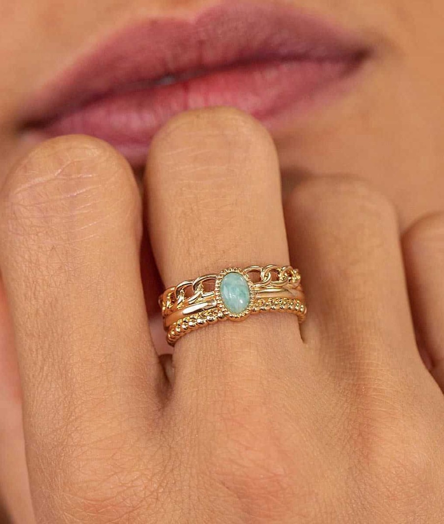 Bagues Femme L'Atelier d'Amaya | Bague Triple Rang Et Amazonite Plaqu Or