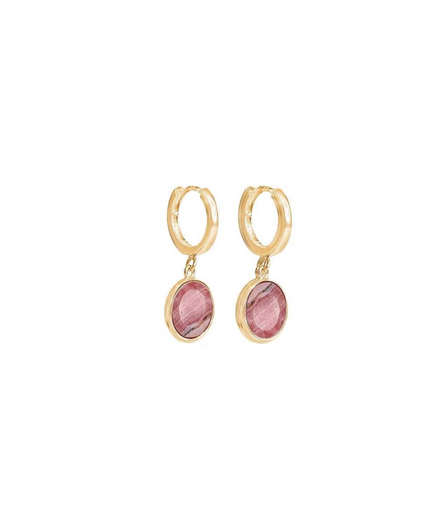 Boucles D'Oreilles Femme L'Atelier d'Amaya | Boucles D'Oreilles Cr Oles Et Rhodonite Plaqu Or