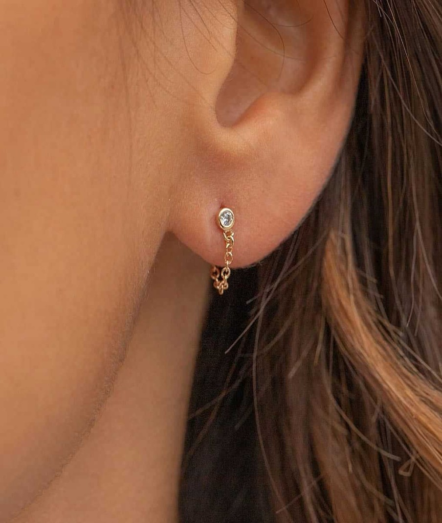 Boucles D'Oreilles Femme L'Atelier d'Amaya | Boucles D'Oreilles Puces Zircon Et Cha Ne Plaqu Or