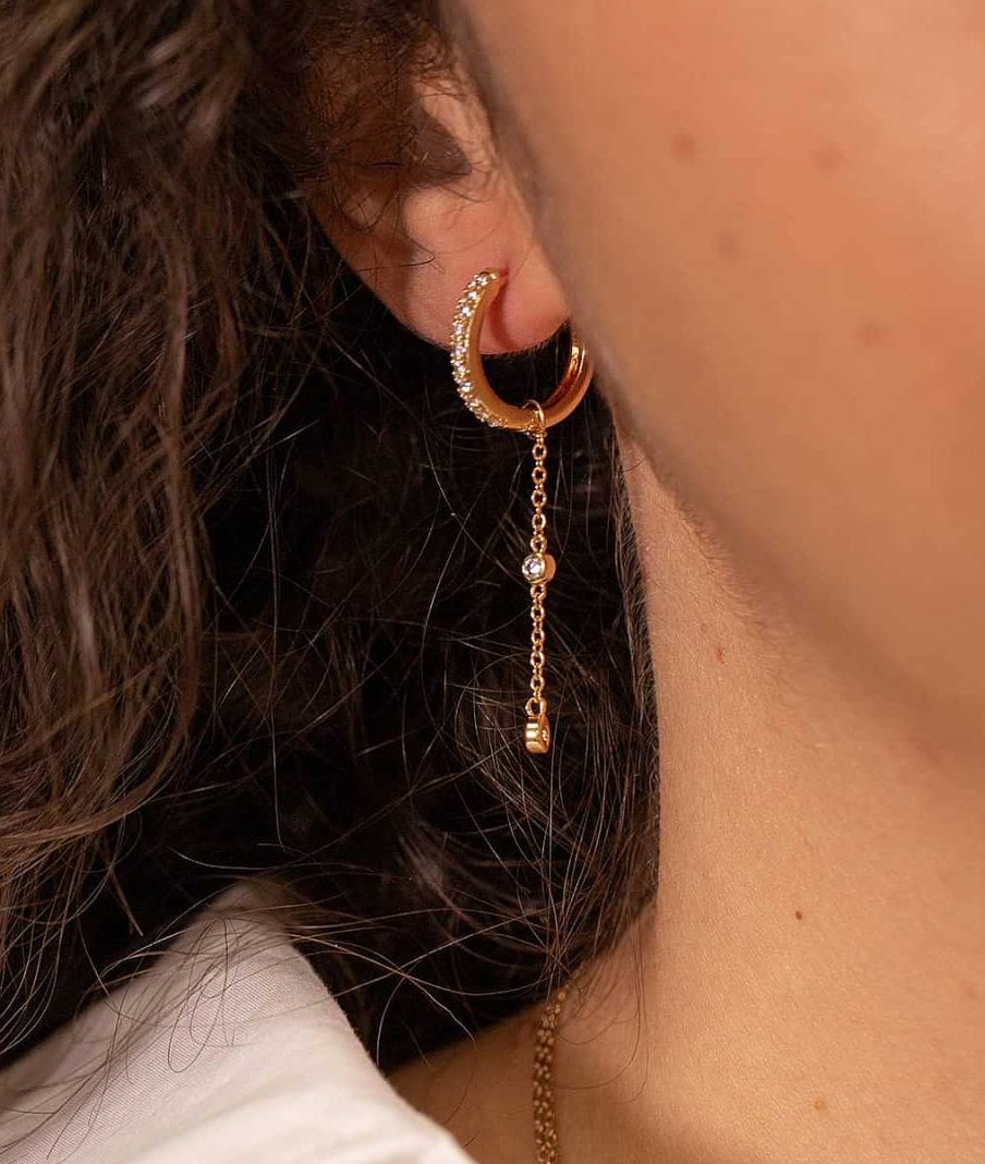 Bijoux Femme L'Atelier d'Amaya | Pampille Cha Ne Et Zircons Pour Boucle D'Oreille Plaqu Or